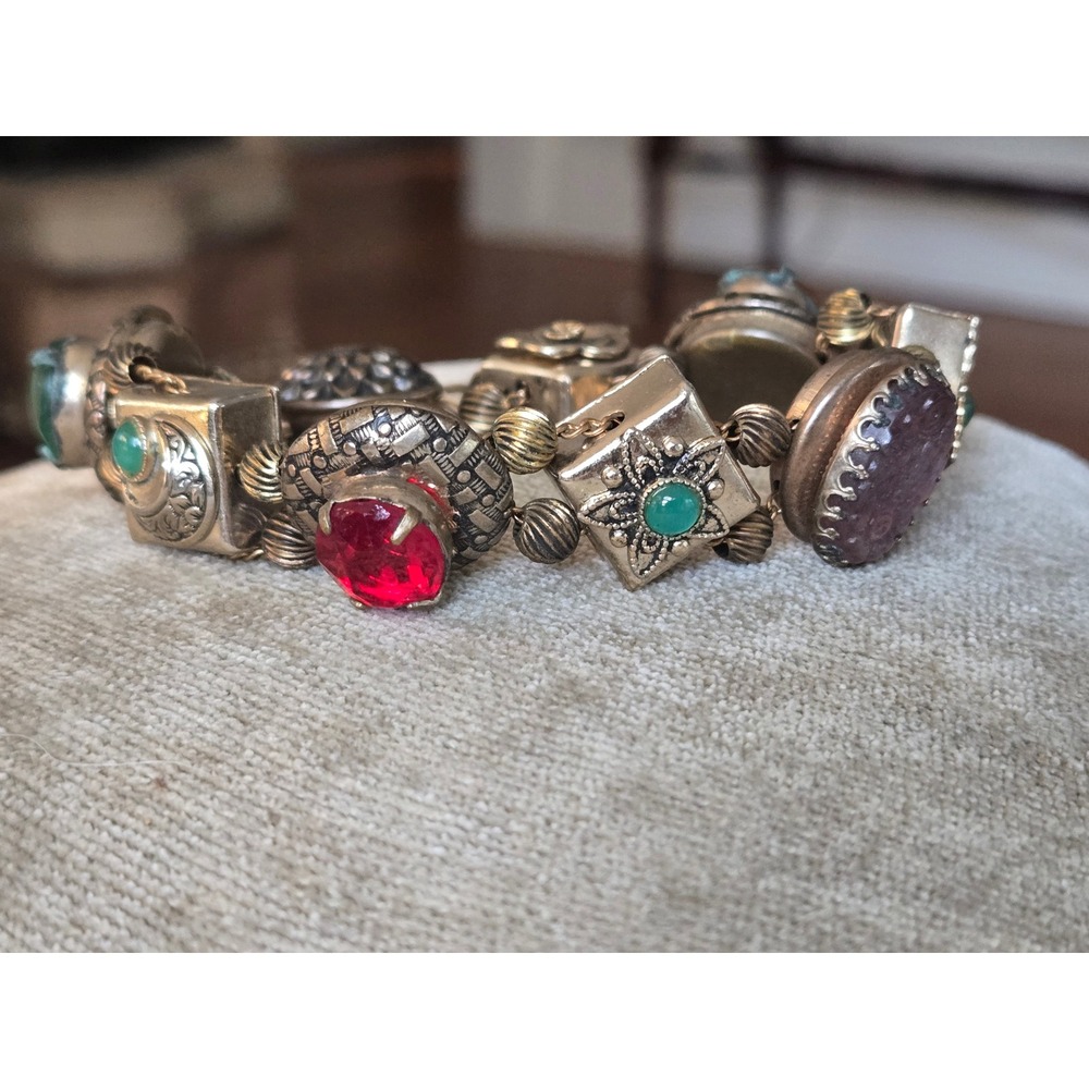 Unsigned Goldette or Florenza Victorian Revival Slide Bracelet Unique Antique?
